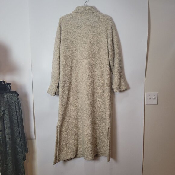 Coldwater Creek Oatmeal Fuzzy Long Teddy Jacket Coat Duster Cardigan w/Toggles - Picture 8 of 10